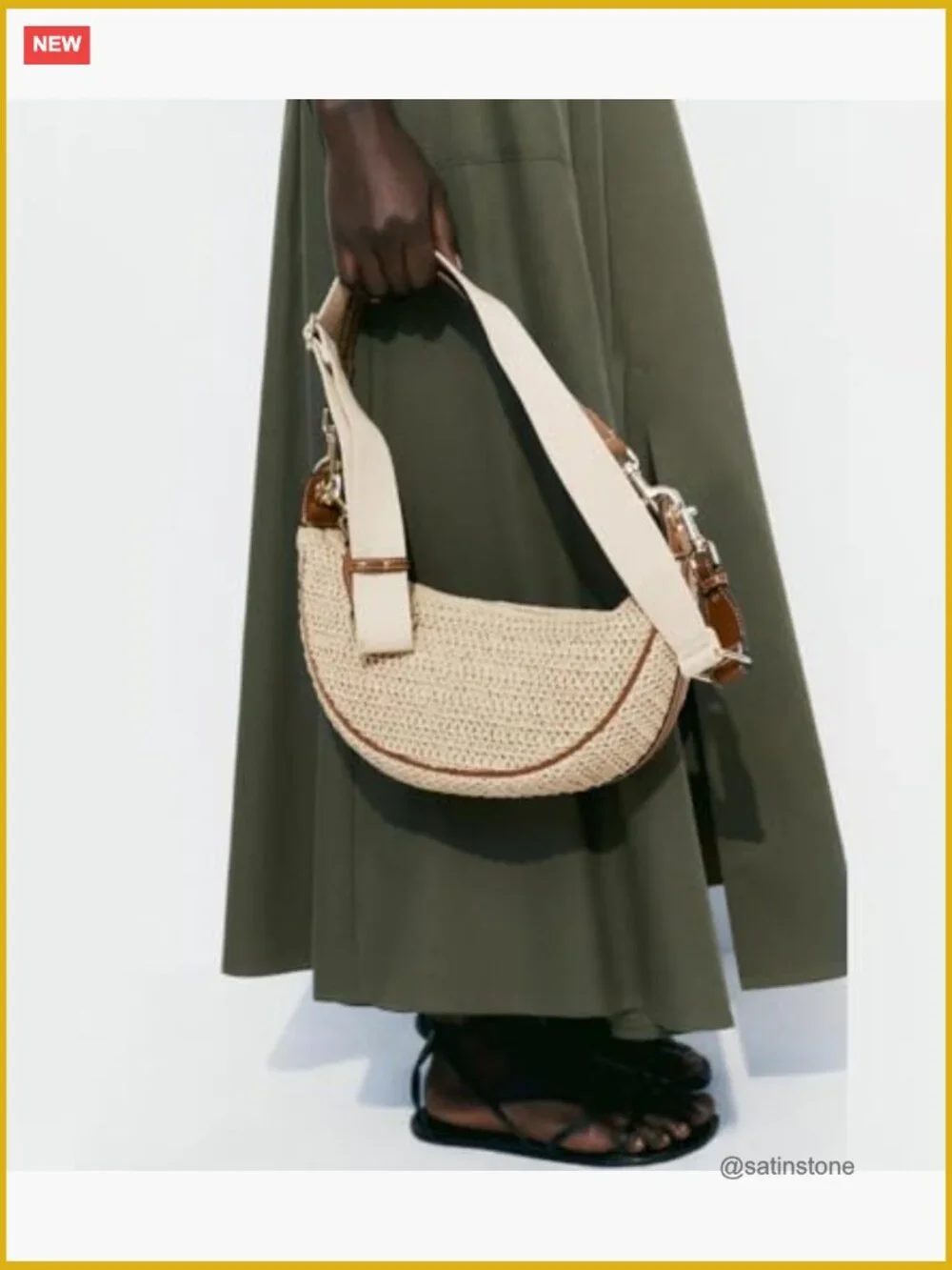 Straw Woven Crescent Hobo Crossbody Bag with Adjustable Strap - Picture 3 of 7